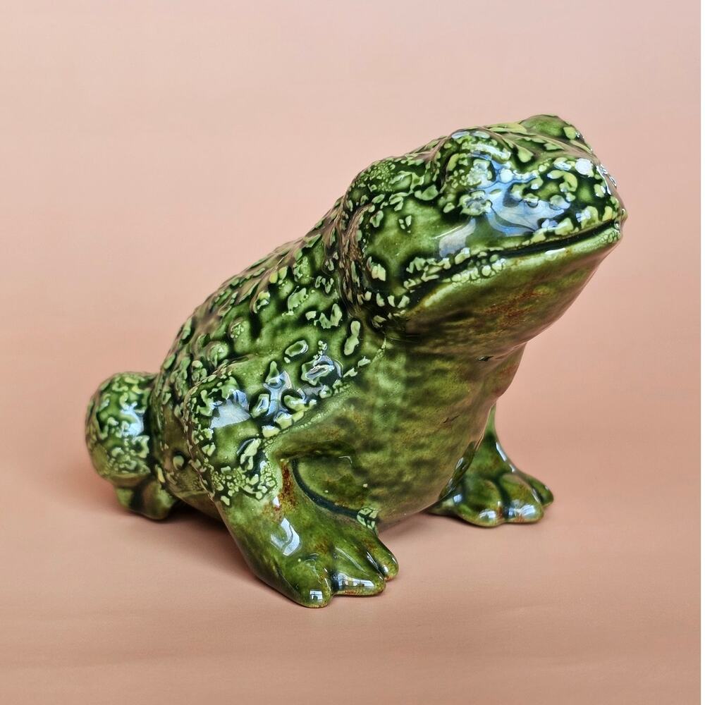 Vintage 1970s Arnels Green Ceramic Handpainted Frog MCM